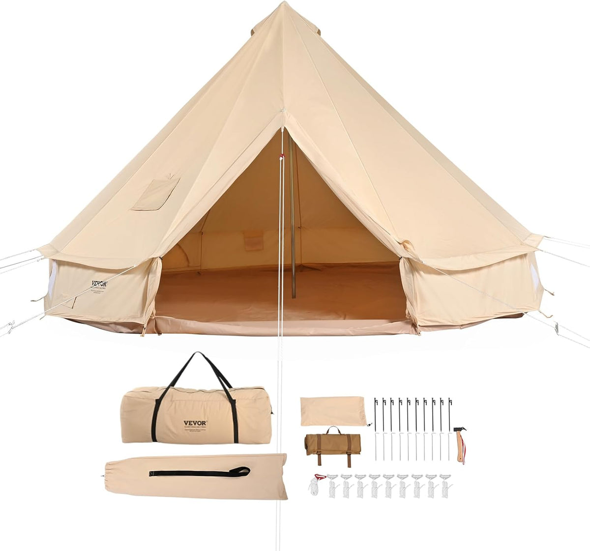 VEVOR tenda in tela per 4 persone - 300 x 300 x 200 cm forma esagonale - rivestimento idrorepellente - tenda da campeggio 4 stagioni per escursioni