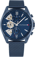 Tommy Hilfiger Orologio uomo - Analogico multifunzione al quarzo - Cinturino in maglia metallica in acciaio - Dettagli in pelle