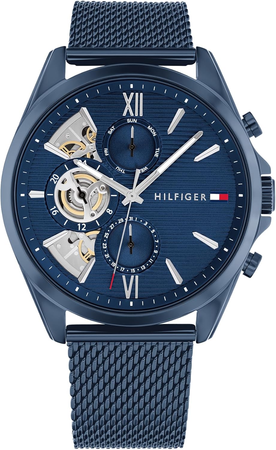 Tommy Hilfiger Orologio uomo - Analogico multifunzione al quarzo - Cinturino in maglia metallica in acciaio - Dettagli in pelle