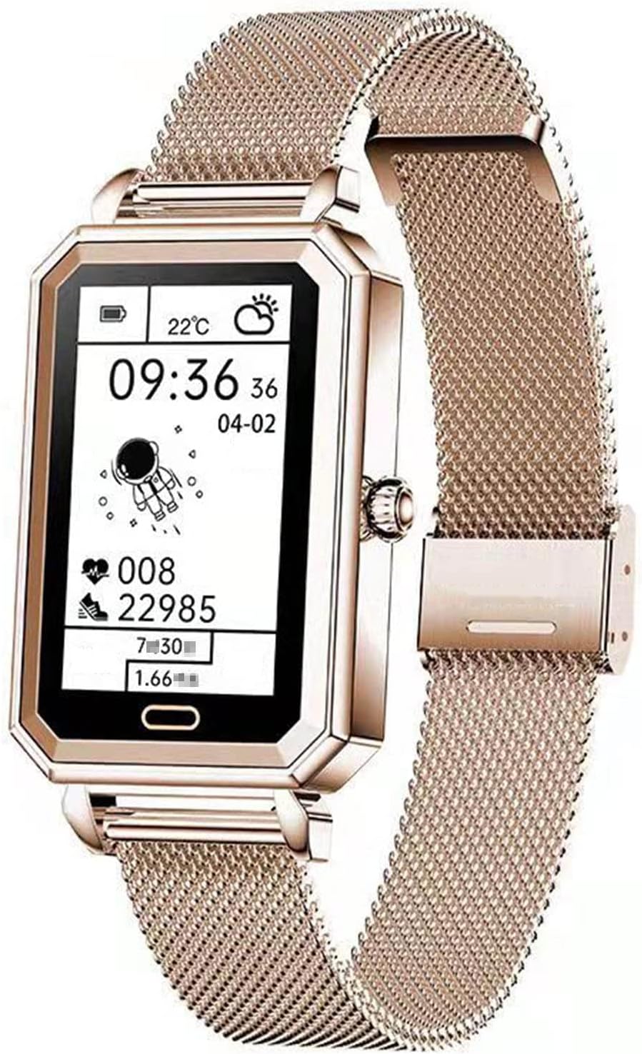 Smartwatch donna fitness tracker - Touchscreen a colori 1.1 pollici - Promemoria chiamate e contapassi - Activity tracker IP68 nero e oro per Android e iOS