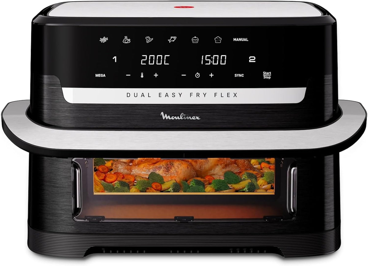 Moulinex Dual Easy Fry Flex EZ9228 - Friggitrice ad Aria 9 Litri 2700 W - Due Scomparti con Divisore e FlexCook - 7 Programmi per Fino a 8 Persone