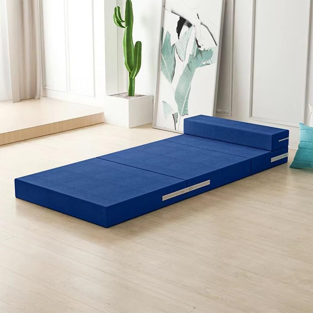 Letto pieghevole portatile per bambini blu 200 x 70 x 5 cm - poggiatesta e cuscino inclusi - rivestimento sfoderabile - per ospiti e campeggio