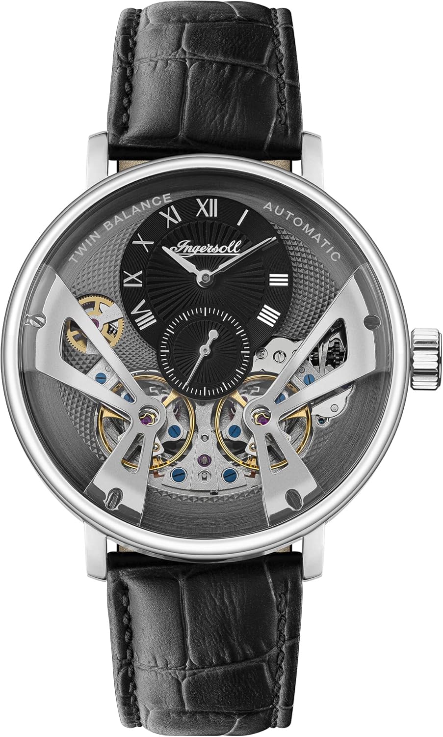 Ingersoll The Tennessee I13103 - Orologio Automatico Uomo 45.5 mm - Quadrante Skeleton Twin Balance Wheel - Cinturino Pelle Nero