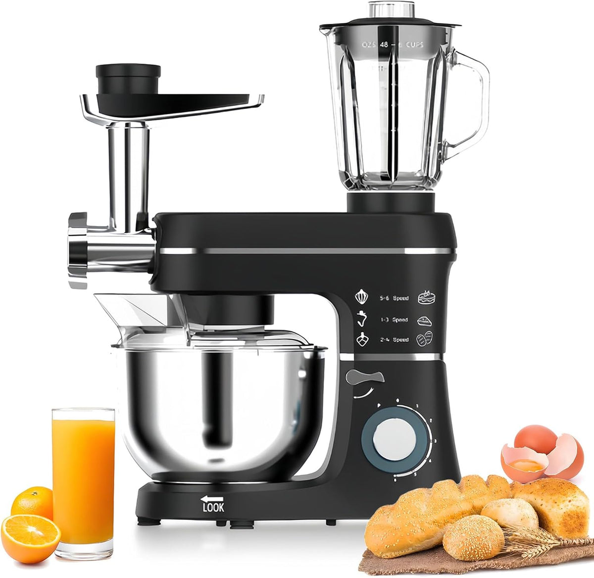Fablestoryem Planetaria 5 in 1 - Robot da cucina 1400 W - Ciotola inox 10 L con 6 velocità - Frullatore tritacarne e rullo per impasto