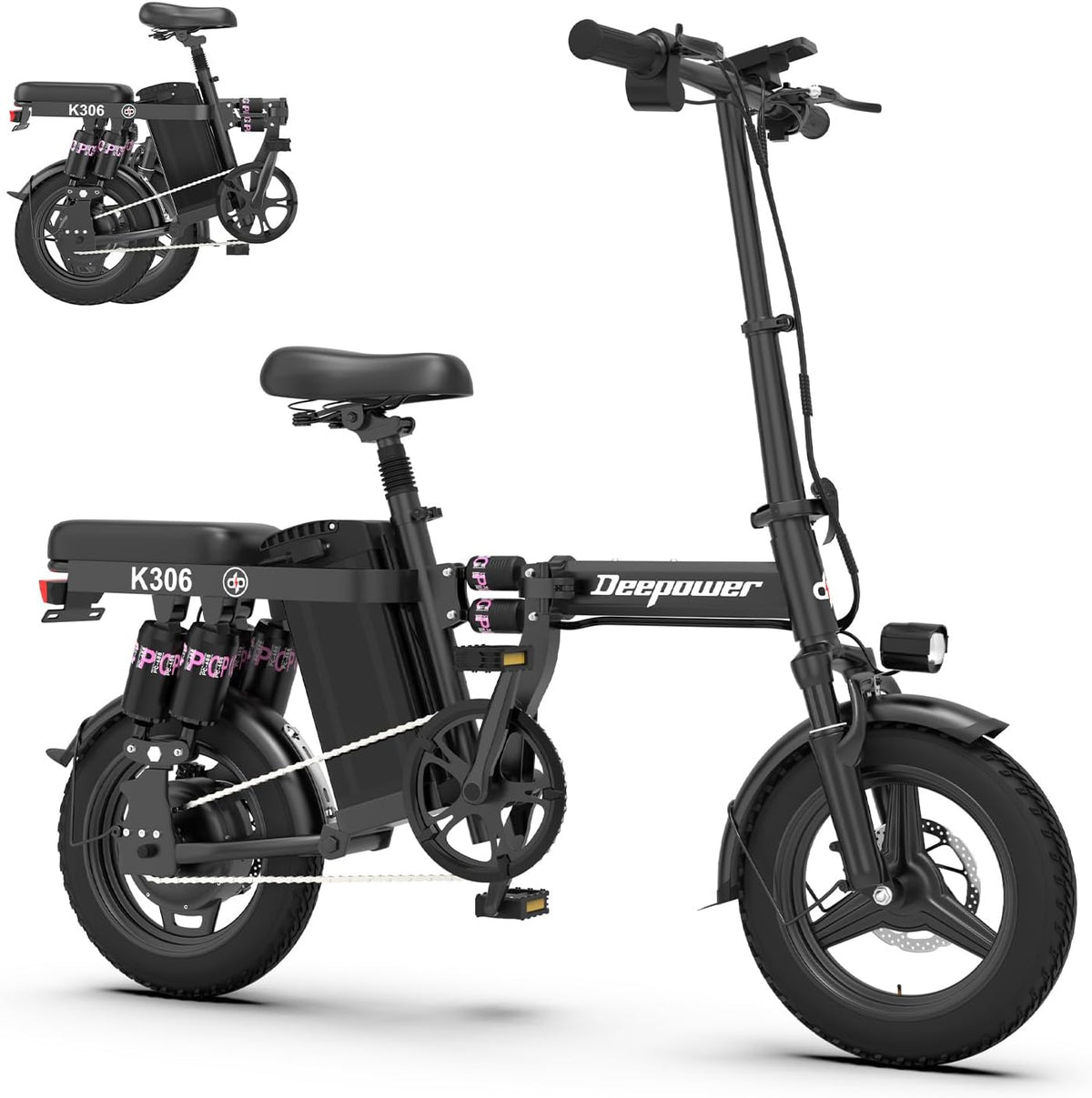 Bicicletta Elettrica Pieghevole 14 Pollici - Batteria Rimovibile 48V - E Bike Urbana con Doppia Sospensione