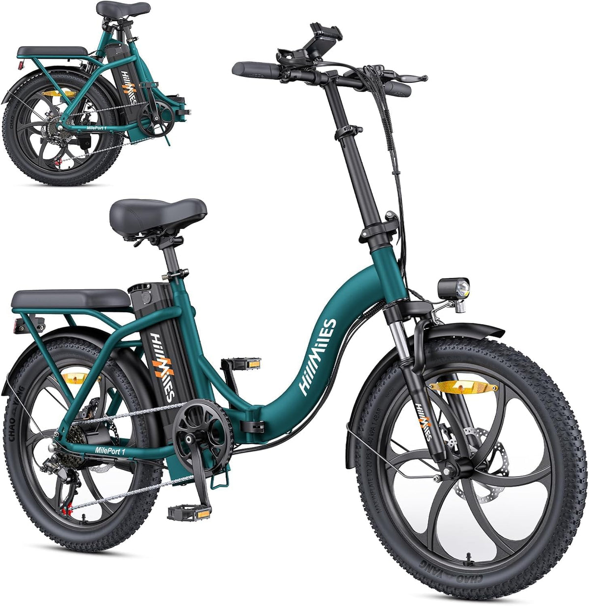 HillMiles MilePort 1 bici elettrica pieghevole adulti - fat tire 20 x 3 pollici - motore 250 W e batteria 36 V 13 Ah - autonomia fino a 100 km