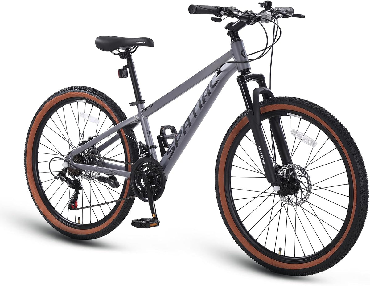 SPATIAL mountain bike per adulti - ruote 26 pollici e 7 velocità - sospensione anteriore - doppi freni a disco e sella ergonomica regolabile argento