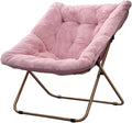 Sedia a piattino pieghevole rosa oversize - rivestimento morbido in pelliccia sintetica - struttura in metallo - poltrona lounge per soggiorno e camera da letto