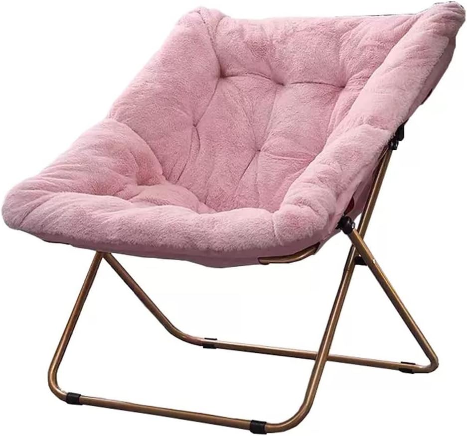 Sedia a piattino pieghevole rosa oversize - rivestimento morbido in pelliccia sintetica - struttura in metallo - poltrona lounge per soggiorno e camera da letto