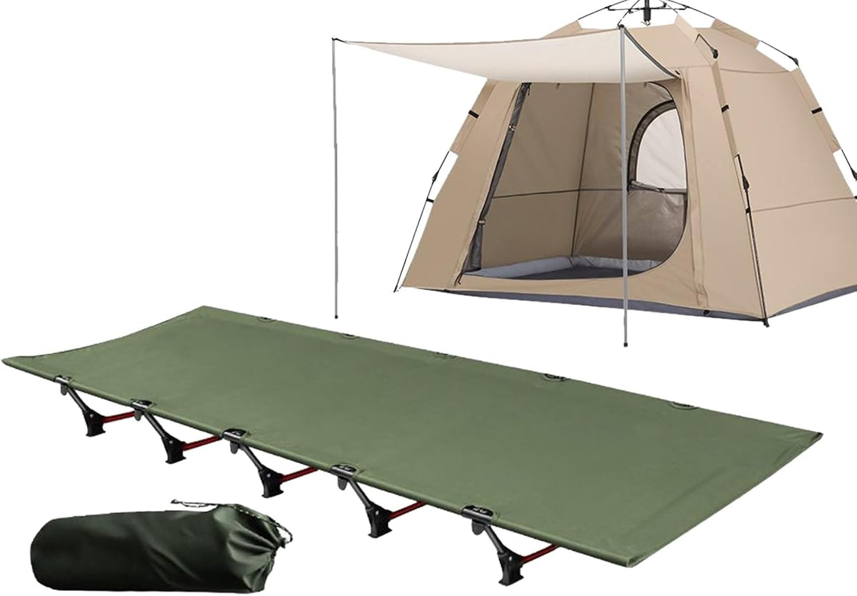 Lettino da campeggio pieghevole verde militare - letto portatile compatto per escursionismo - soluzione da viaggio per riposo - per casa ospiti e avventure all'aperto