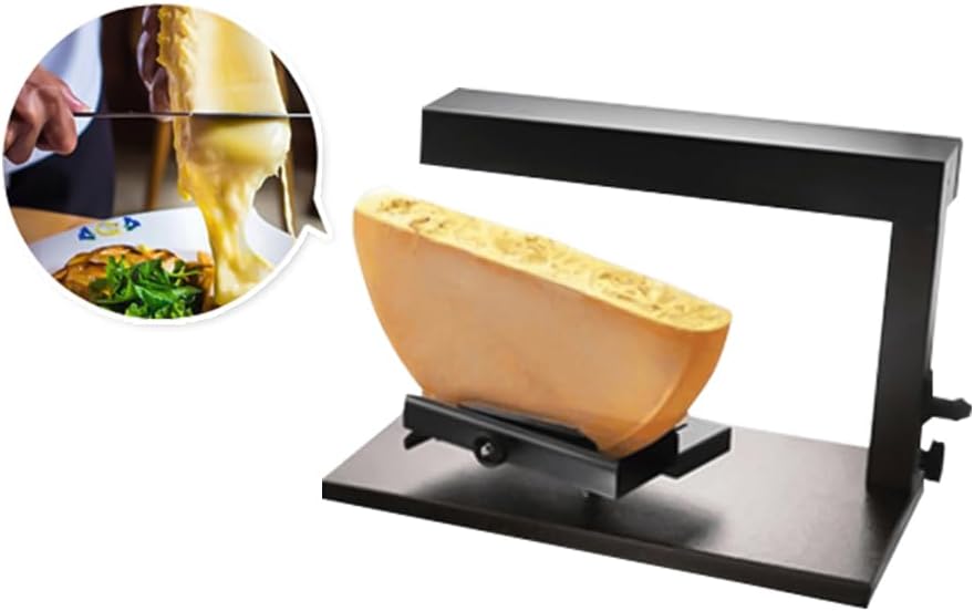 Scaldaformaggio Raclette Commerciale 750 W - Acciaio Inossidabile e Ferro Nero - Angolo Regolabile e Riscaldamento Rapido - Per Mezza Forma di Formaggio