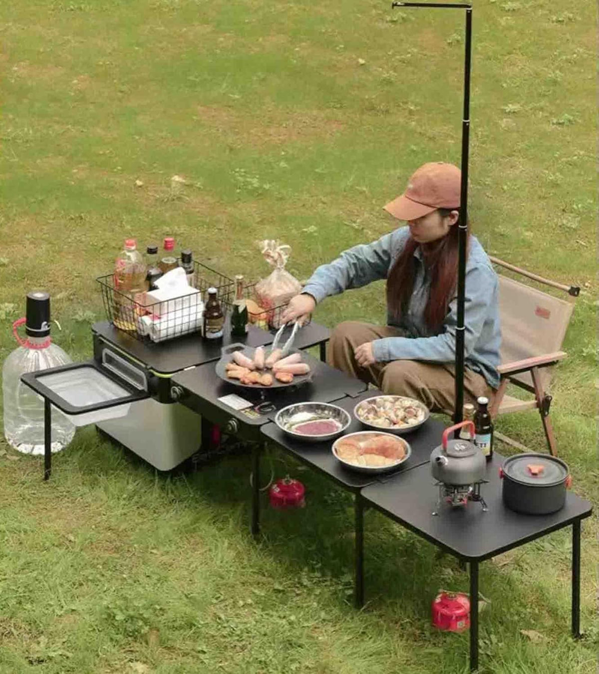 Scatola cucina portatile per auto - struttura pieghevole per cucina mobile da esterno - supporto per piano cottura da picnic - per campeggio spiaggia e viaggio