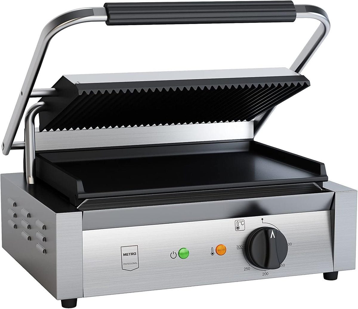 METRO Professional GPG1202 - Griglia elettrica a contatto 3000 W - Temperatura fino a 300 C - Acciaio inox con superficie antiaderente