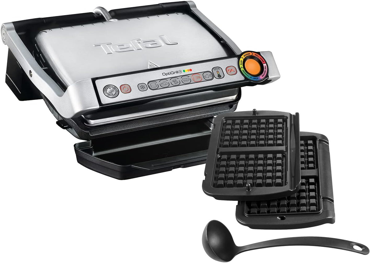Tefal GC716D - Griglia Elettrica a Contatto Nera e Metallica - Luci di Visualizzazione Integrate - Grill da Cucina 22,9 x 45 x 40,1 cm
