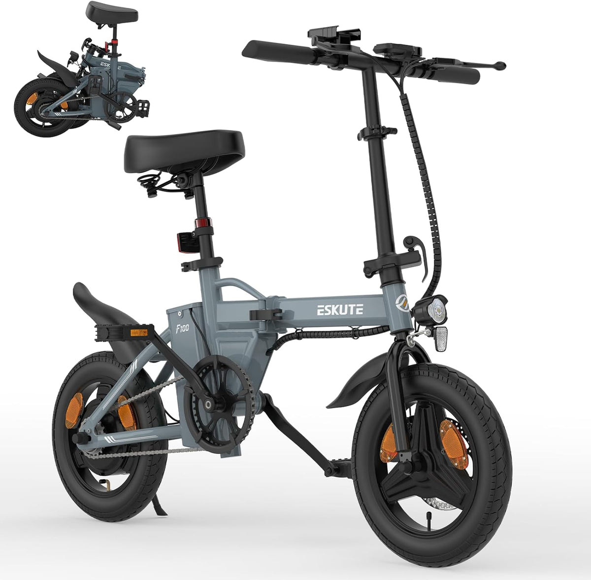 ESKUTE F100 bici elettrica pieghevole per adulti - ruote 14 pollici e batteria 36 V 9 Ah - velocità fino a 25 km h - autonomia 35-60 km e display LCD