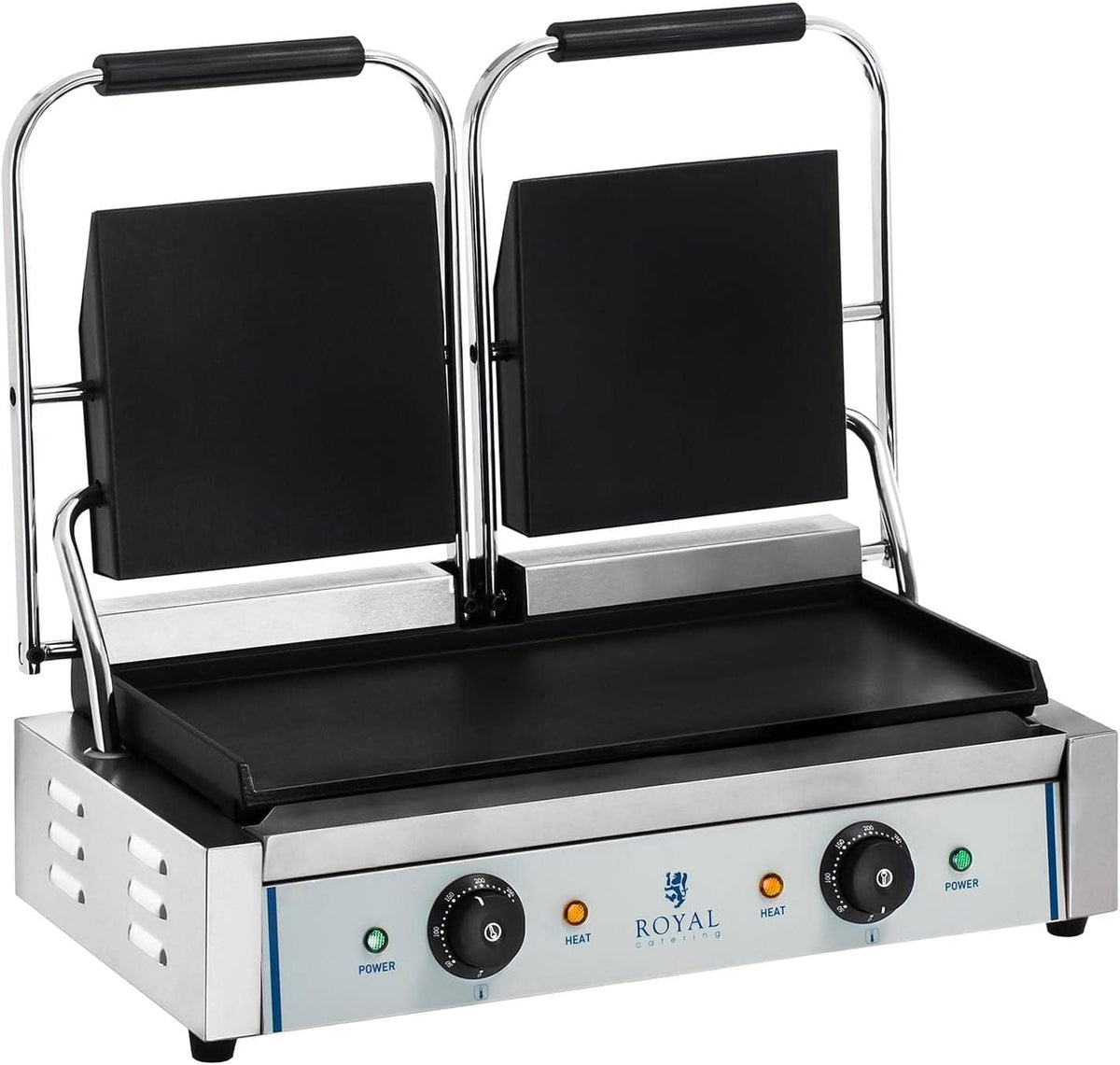 Royal Catering RCKG-3600-F - Piastra panini doppia liscia - Due zone di riscaldamento da 1800 W - Ghisa smaltata e struttura in acciaio inossidabile