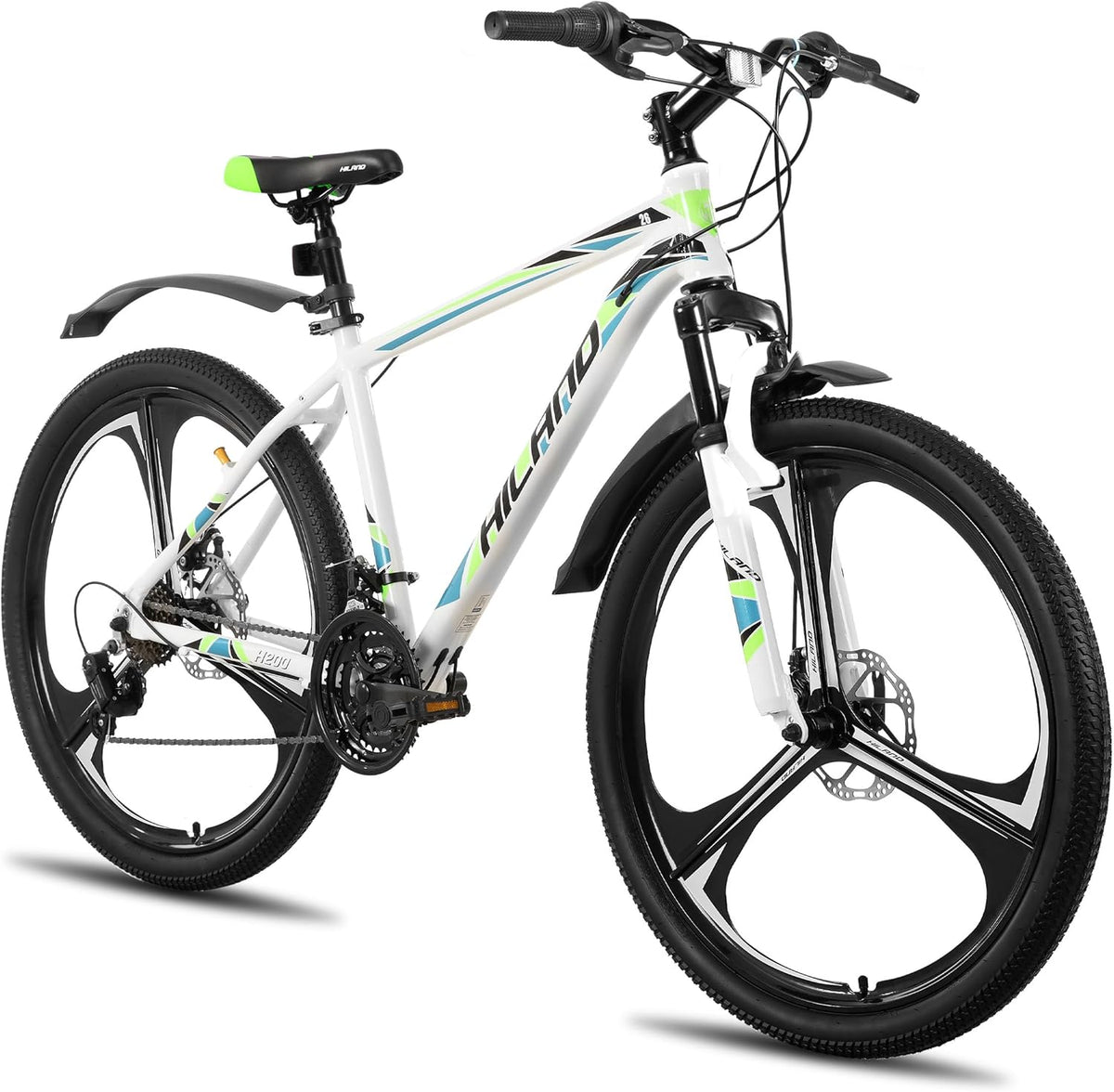 Hiland Mountain Bike per adulti - ruote 26 pollici e 18 velocità - sospensione anteriore e freni a doppio disco - versione bianca con 3 raggi