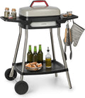 Klarstein Gatsby - Grill elettrico 2000 W - Piastra antiaderente 40 x 36 cm in alluminio pressofuso - Termostato ruote tavoli laterali beige nero