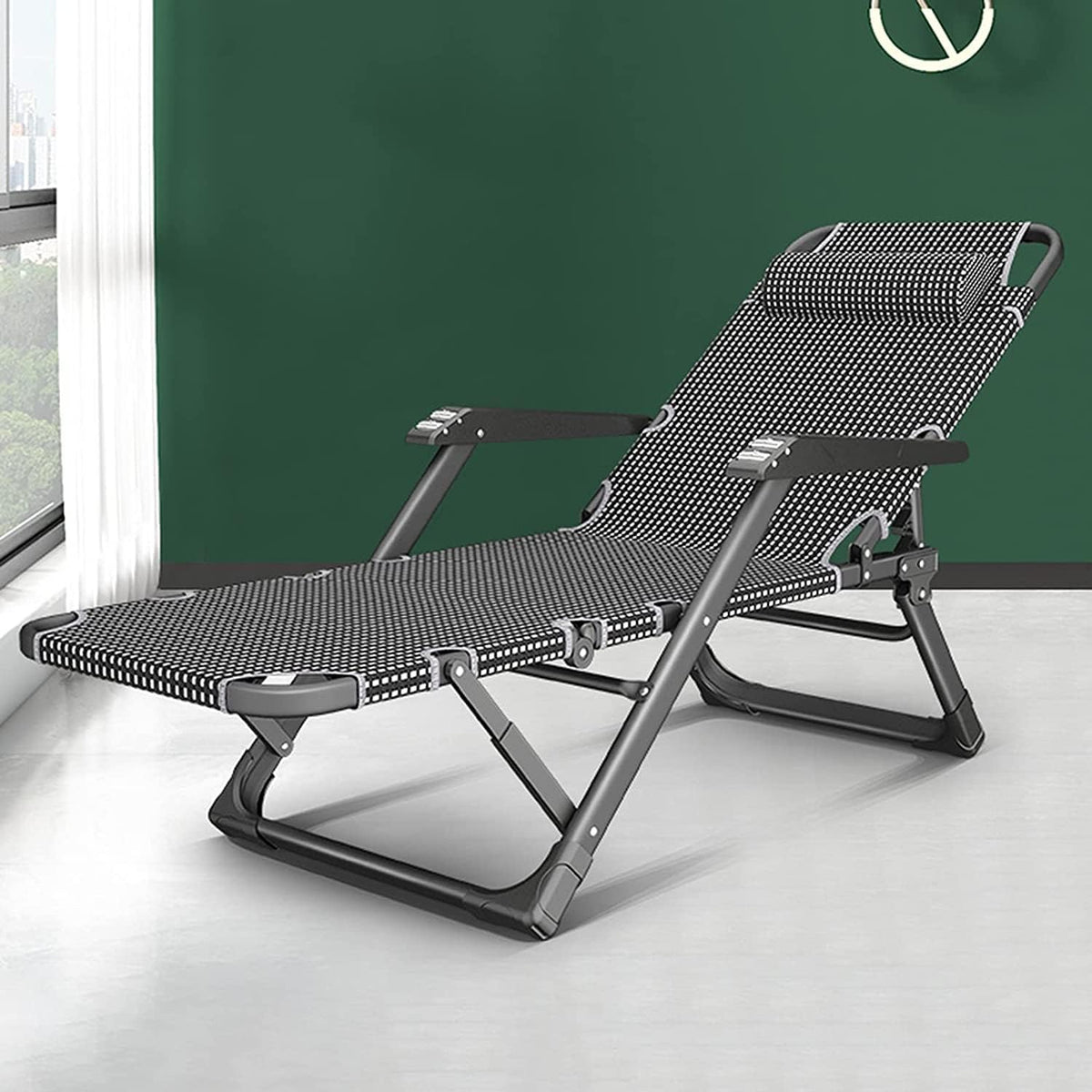 Sedia a sdraio pieghevole YL26120-TY0111 - struttura reclinabile in lega di ferro - schienale per riposo - lettino portatile da spiaggia outdoor