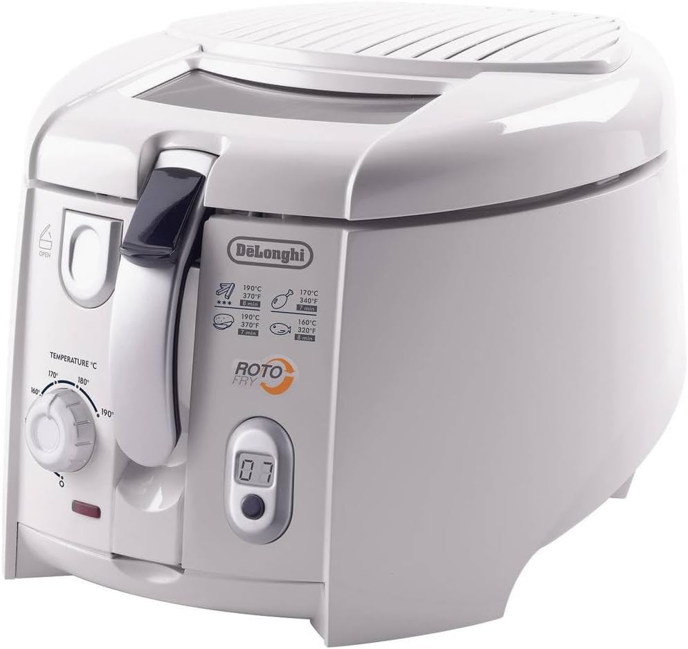 DeLonghi RotoFry F28533.W1 - Friggitrice Elettrica 1800 W Bianca - Serbatoio Olio da 1,3 Litri - Struttura in Plastica e Teflon