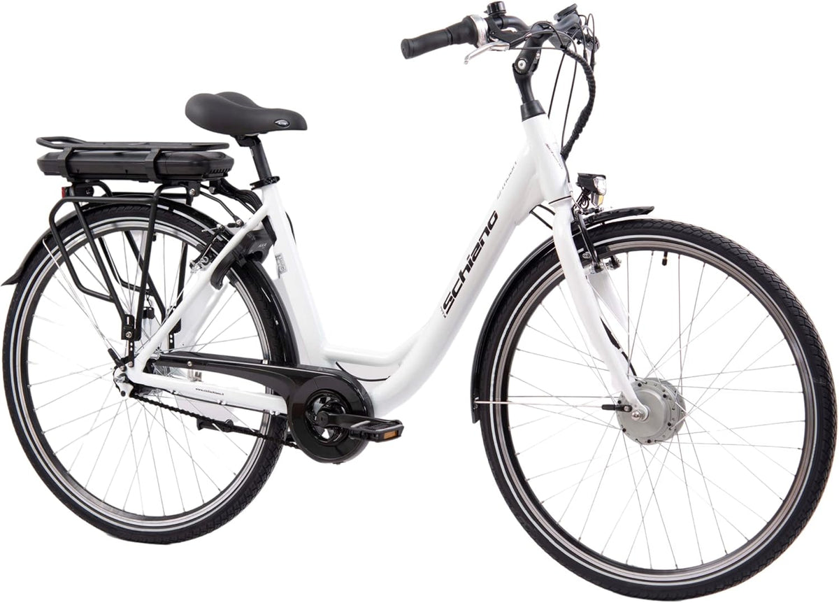 Bici elettrica da città F.lli Schiano E Moon bianca 28 pollici - motore 250 W 40 Nm e batteria 36 V 13 Ah - cambio 7 velocità - telaio alluminio con display