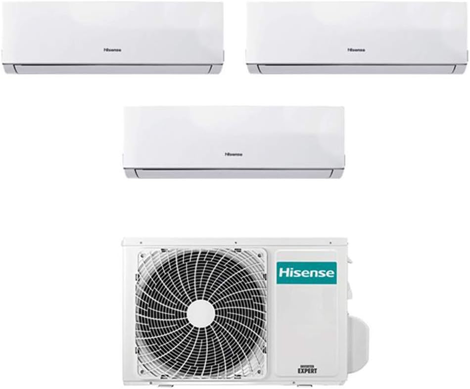 Hisense New Comfort 3AMW58U4SZD1 - Climatizzatore trial split inverter - Unità 9000 9000 e 12000 BTU - Gas R32 con riscaldamento deumidificazione e filtro argento
