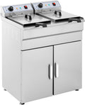 Royal Catering RCKF-16DSH - Friggitrice elettrica doppia con mobiletto 2 x 16 L - Potenza totale 12000 W - Alimentazione 400 V in acciaio inox