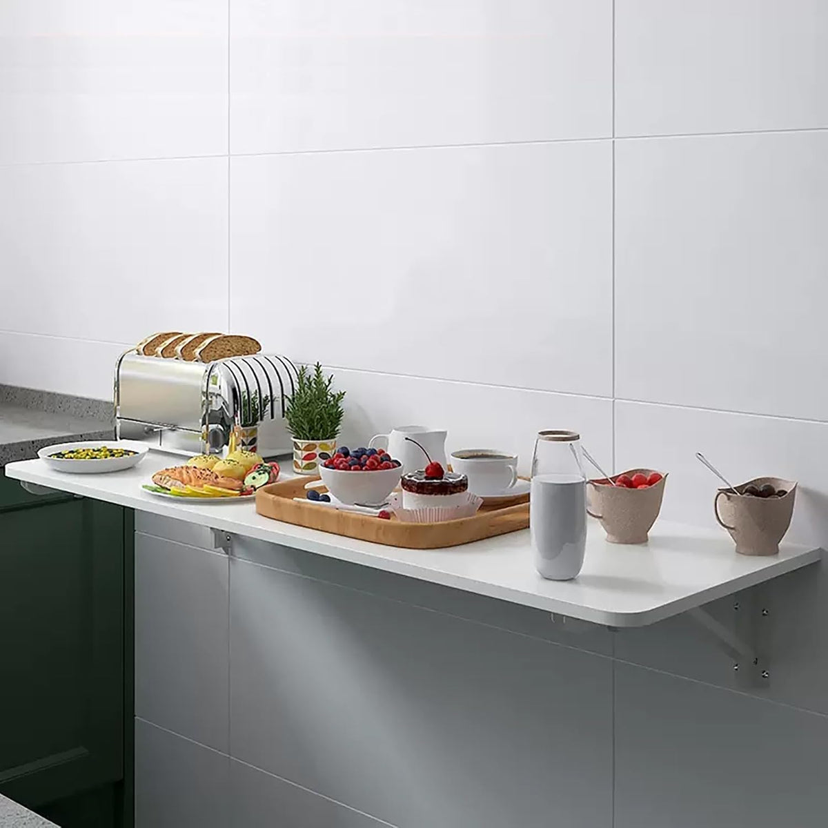 Tavolo pieghevole a parete bianco 120 x 50 cm - scrivania galleggiante con ribalta - struttura stabile salvaspazio - per lavanderia lavoro e uso domestico