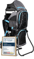 Zaino porta bambino DROMADER nero e blu fino a 22 kg - telaio in alluminio pieghevole - parasole parapioggia e materassino fasciatoio - per escursioni e montagna