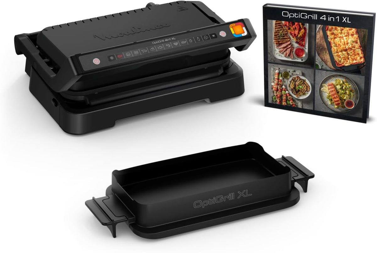 Moulinex OptiGrill 4 in 1 XL GI7848 - Griglia barbecue e forno per 6 fino a 8 persone - 12 programmi automatici - Piastre antiaderenti con controllo digitale