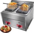 YARUQN Friggitrice professionale a gas - Doppio serbatoio 6 L più 6 L - Potenza 6.64 kW - Acciaio inox da banco per ristorazione