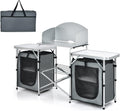 Tavolo cucina da campeggio 172 x 48 x 110 cm - parabrezza e armadio con ante in rete - struttura pieghevole - per barbecue picnic e feste outdoor
