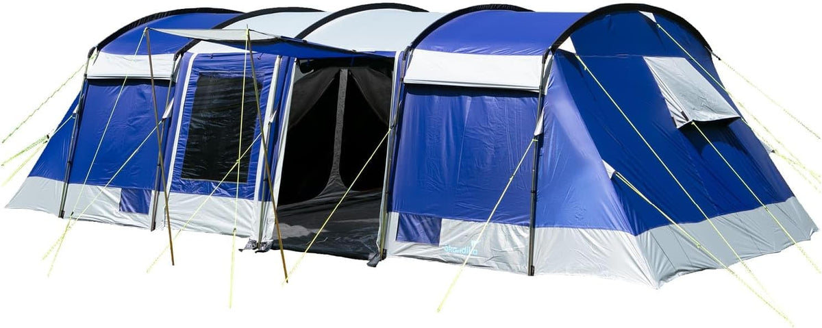 Tenda familiare Skandika Montana per 8 persone 700 x 310 x 200 cm - struttura a tunnel con cabine letto scure - impermeabilità 5000 mm - con accessori e kit riparazione