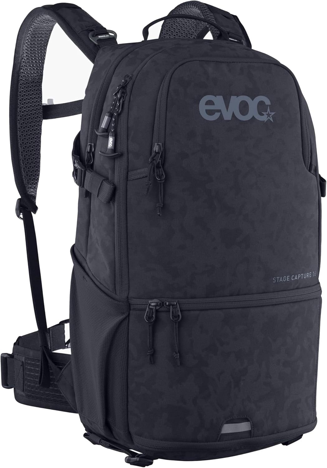 Zaino fotografico EVOC Stage Capture imbottito - scomparto fotocamera completamente apribile - accesso laterale rapido con Airflow Contact System - supporto per treppiede