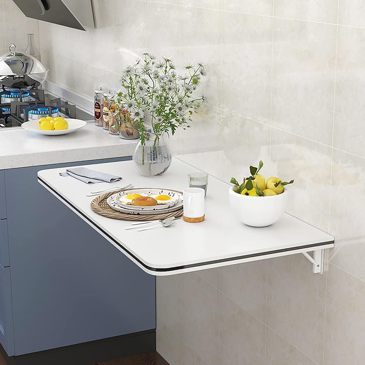 Tavolo pieghevole a parete bianco 80 x 40 cm - piano ribaltabile salvaspazio - tavolo da lavoro sospeso - per garage ufficio e lavanderia