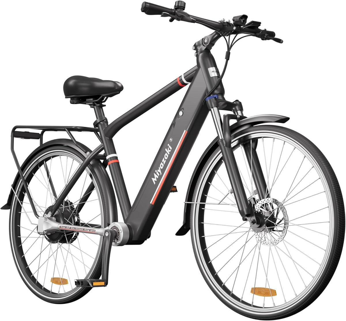 Bici elettrica urbana Miyazaki GC1995 26 pollici nera - batteria removibile 48 V 14 Ah - trasmissione ad albero e sensore di coppia - autonomia fino a 150 km