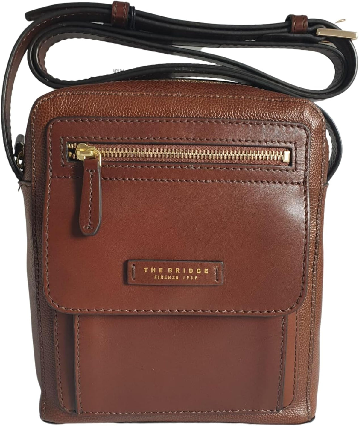 The Bridge Alberto - Borsello uomo in cuoio - Fodera in pelle e chiusura con zip - Borsa compatta Made in Italy per uso quotidiano