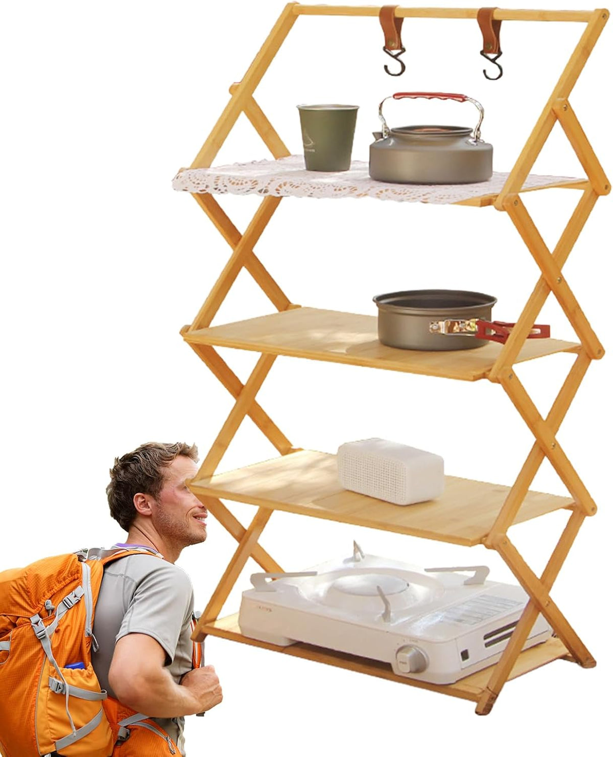 Scaffalatura pieghevole da campeggio a 4 ripiani 70 cm - struttura leggera multilivello - design resistente all'usura per esterni - per casa picnic e organizzazione