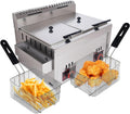AvgnLxqe Friggitrice a gas professionale - Doppio cestello con 2 vasche da 6 L - Struttura in acciaio inox argento - Temperatura controllata per cucina e ristorazione