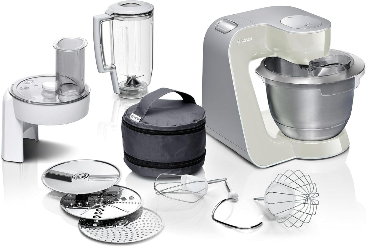 Bosch MUM58L20 Robot da Cucina - Planetaria 1000 W Argento e Bianca - Ciotola in Acciaio Inox da 3,9 Litri - Struttura Compatta 28 x 28,2 x 28 cm