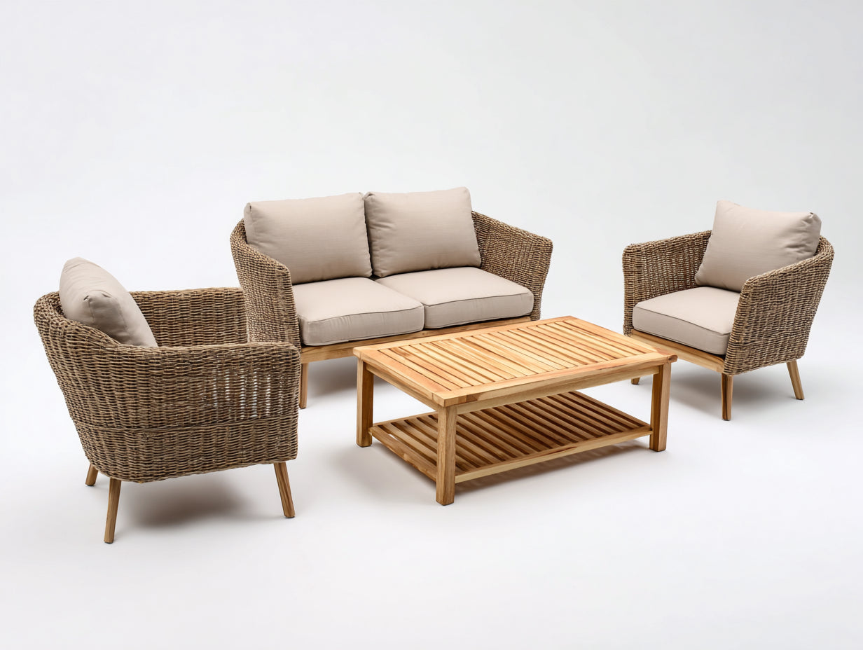 Divani da esterno-rattan-legno-metallo-tessuto-138x76x82 cm-marrone naturale-beige-naturale contemporaneo
