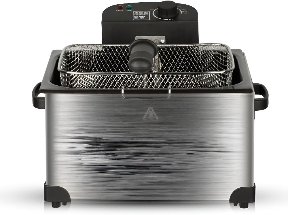 bajrl Friggitrice Elettrica a Doppia Vasca - Macchina per Uso Domestico e Commerciale - Controllo Temperatura Costante - Per Patatine Ciambelle e Spiedini