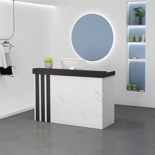 Scrivania Reception Moderna - Banco Rettangolare da 80 cm - Dettagli Decorativi in Pelliccia Sintetica - Per Negozio Ufficio e Accoglienza Clienti