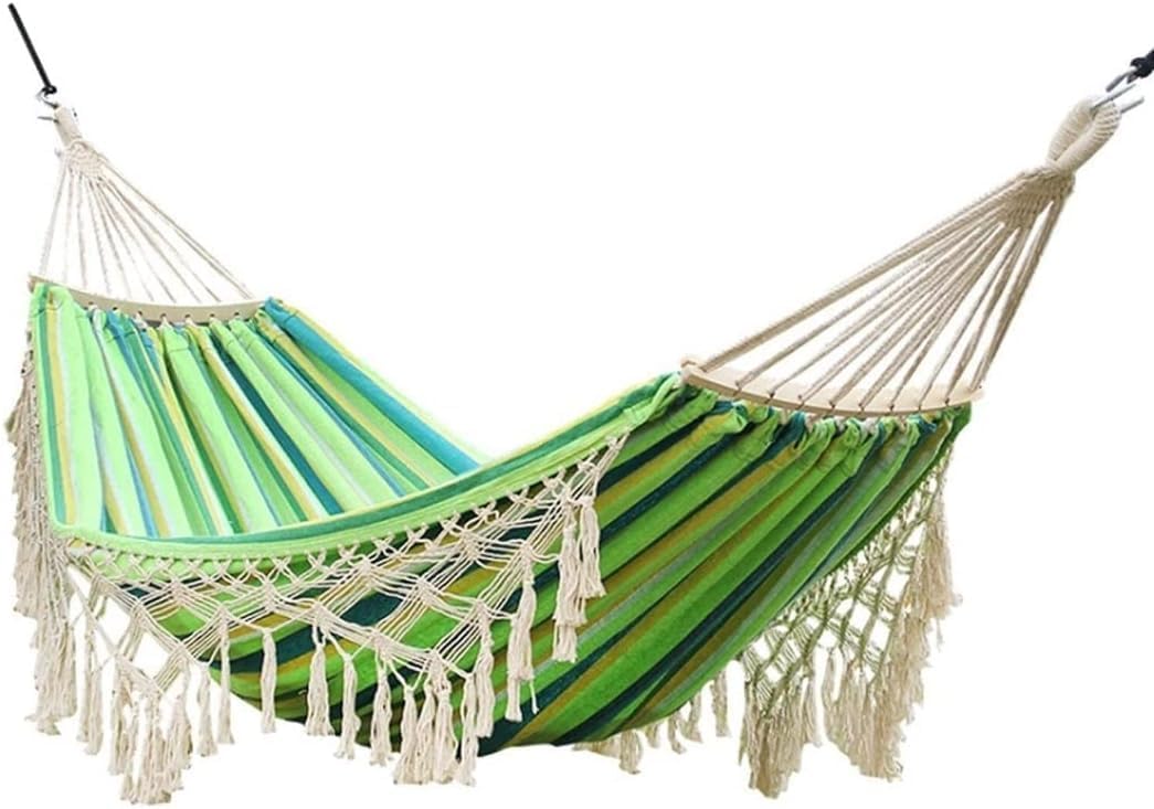 Amaca sospesa con barra in legno e frangia - design decorativo per il relax - seduta portatile confortevole - per interni portico viaggio e attività outdoor