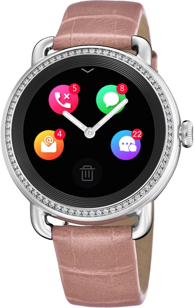 Festina Smartime F50000-2 - Smartwatch Ibrido Donna Analogico - Cinturino Pelle Rosa e Vetro Minerale - Musica Passi Notifiche e Rifiuto Chiamate