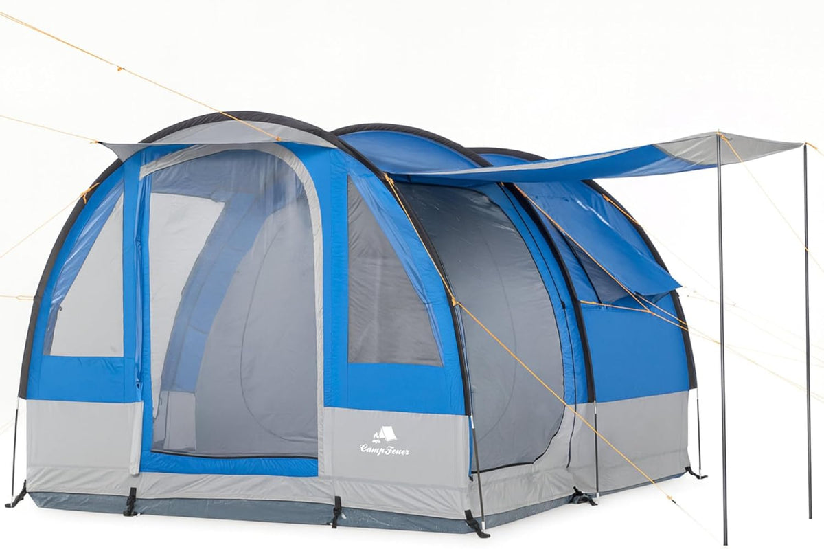 Tenda familiare CampFeuer Smart 410 x 250 x 190 cm - struttura a tunnel con 3 entrate e impermeabilità 2000 mm - antivento per 4 stagioni - per campeggio e gruppi