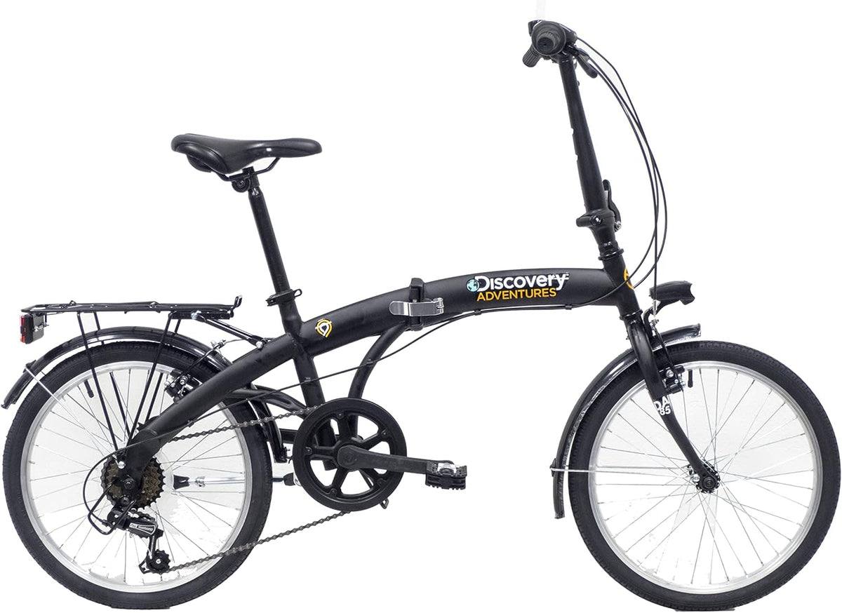 Bici pieghevole Denver nera 20 pollici unisex - telaio in lega di acciaio - cambio 6 velocità per città - struttura compatta senza sospensioni per adulti