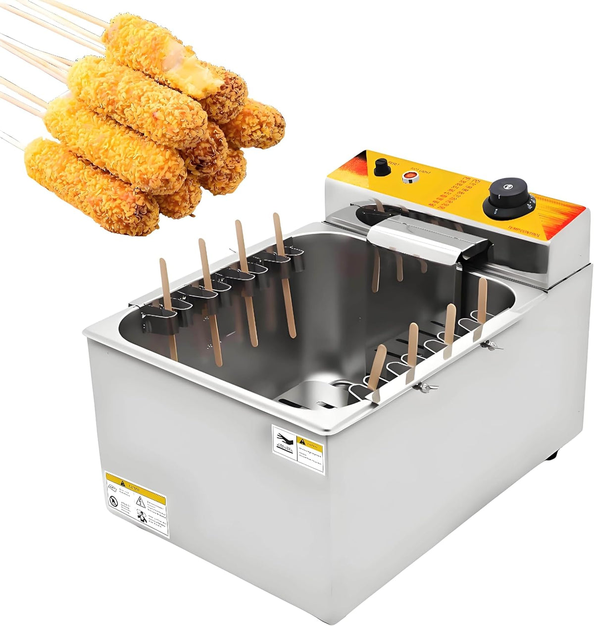 GSHSHOU k82d-969646 - Friggitrice Elettrica Commerciale Multicolore - Temperatura Regolabile con 12 Ganci - Per Hot Dog Formaggio Cialde e Corn Dog