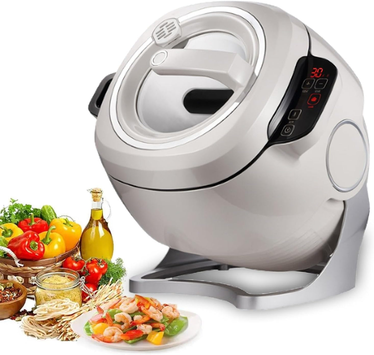 DLLDQBD Wok Automatico per Riso Fritto 6 Litri - Robot da Cucina con Velocità Regolabile - Rotazione Automatica a 360 Gradi - Per Friggere Stufare e Cucinare
