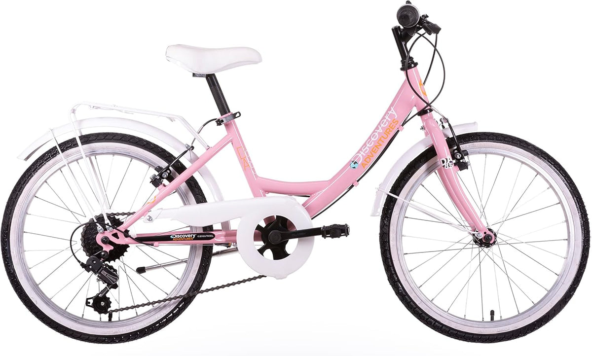 Discovery City Bike per bambini - ruote 20 pollici e 6 velocità - telaio in lega di acciaio rosa - bicicletta con cestino e catarifrangenti